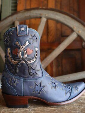 NEW $600 Gorgeous Old Gringo Horsin' Around Short Boots Blue Leather Handmade